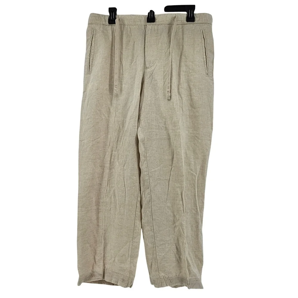 Tasso Elba Mens Linen Casual Trousers Khaki Pants Size 33x32 Summer Coastal Boho